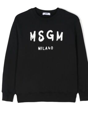 MSGM Black Crewneck with White Milano Logo